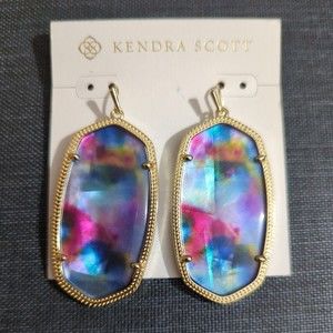 Kendra Scott Earrings Elle Gold Drop Teal Tie Dye Illusion Purple